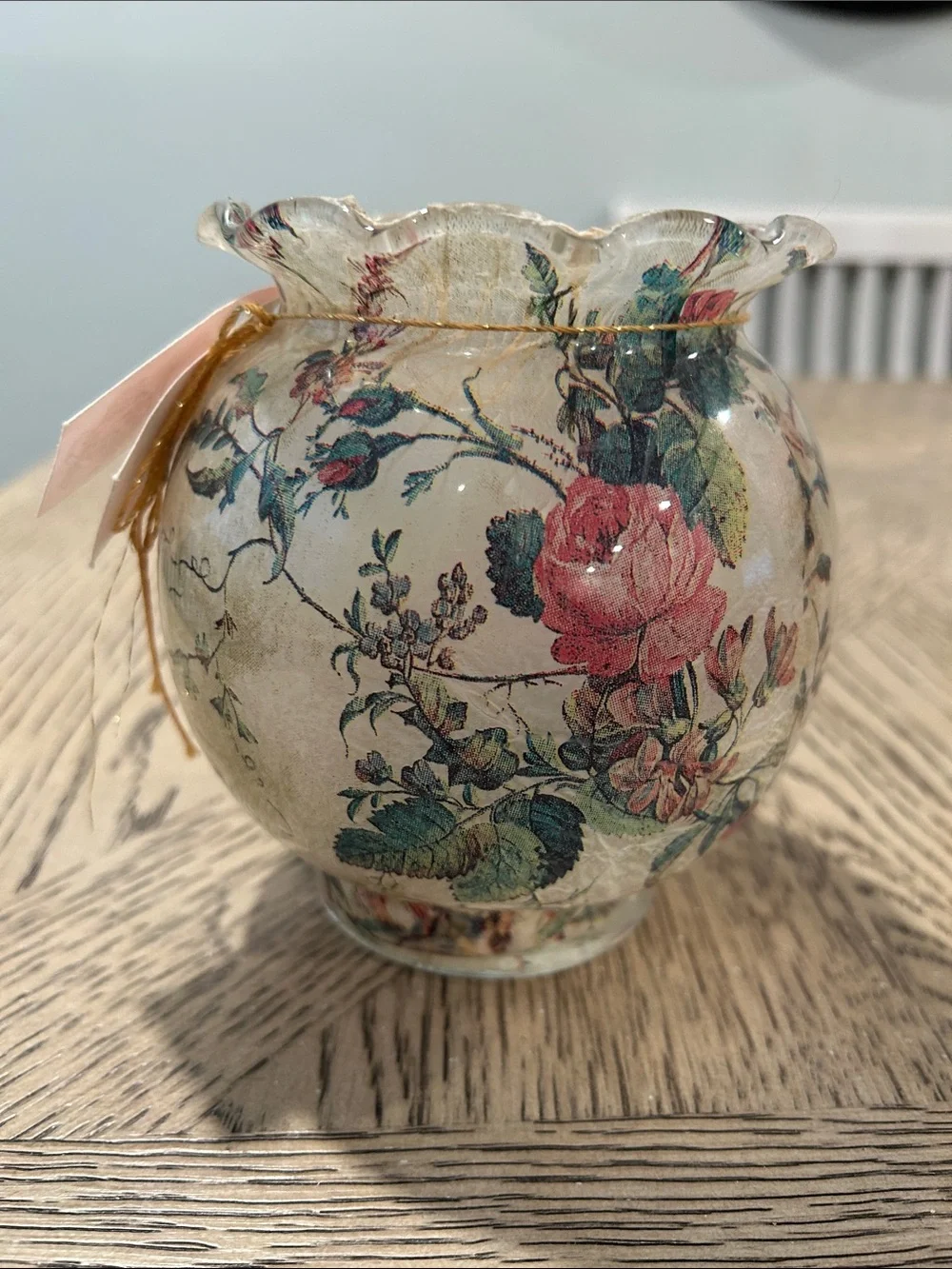 Indiana Glass Floral Ball Vase in Ivy design